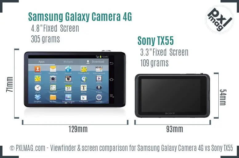 Samsung Galaxy Camera 4G vs Sony TX55 Screen and Viewfinder comparison