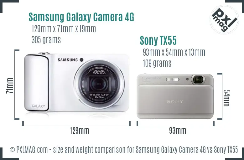 Samsung Galaxy Camera 4G vs Sony TX55 size comparison