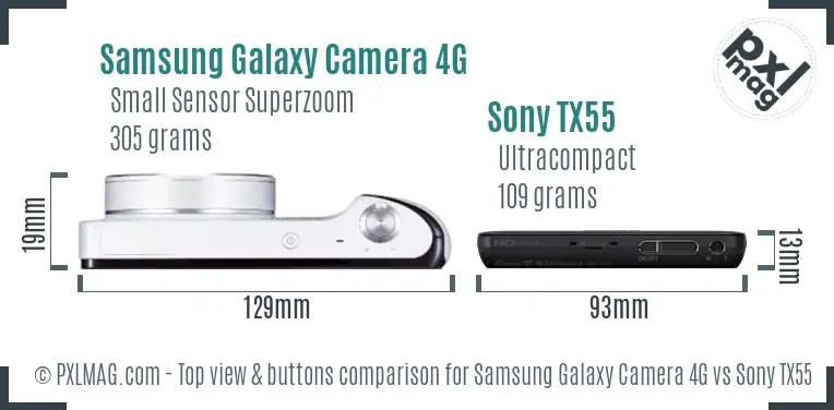 Samsung Galaxy Camera 4G vs Sony TX55 top view buttons comparison