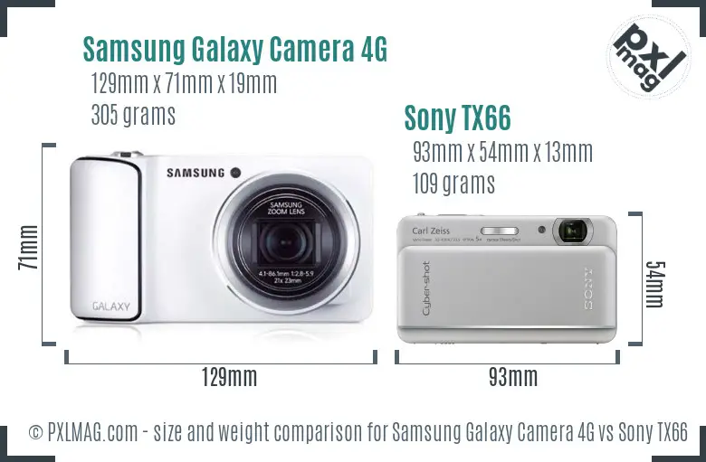 Samsung Galaxy Camera 4G vs Sony TX66 size comparison