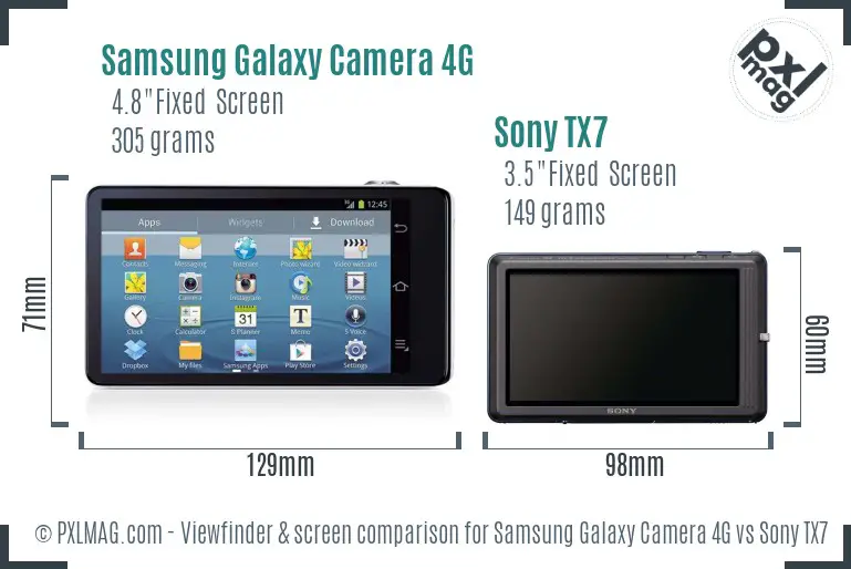 Samsung Galaxy Camera 4G vs Sony TX7 Screen and Viewfinder comparison