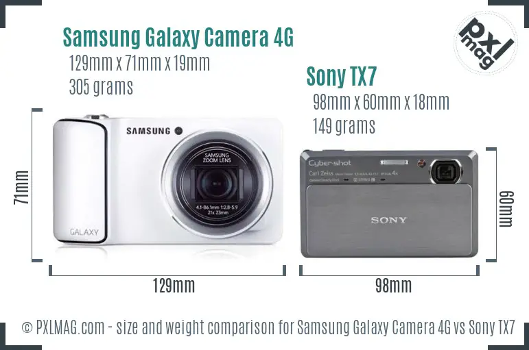 Samsung Galaxy Camera 4G vs Sony TX7 size comparison