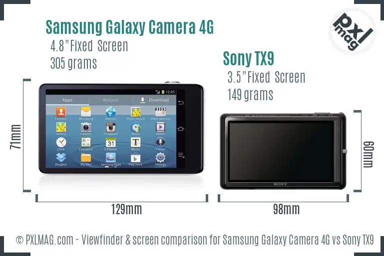 Samsung Galaxy Camera 4G vs Sony TX9 Screen and Viewfinder comparison