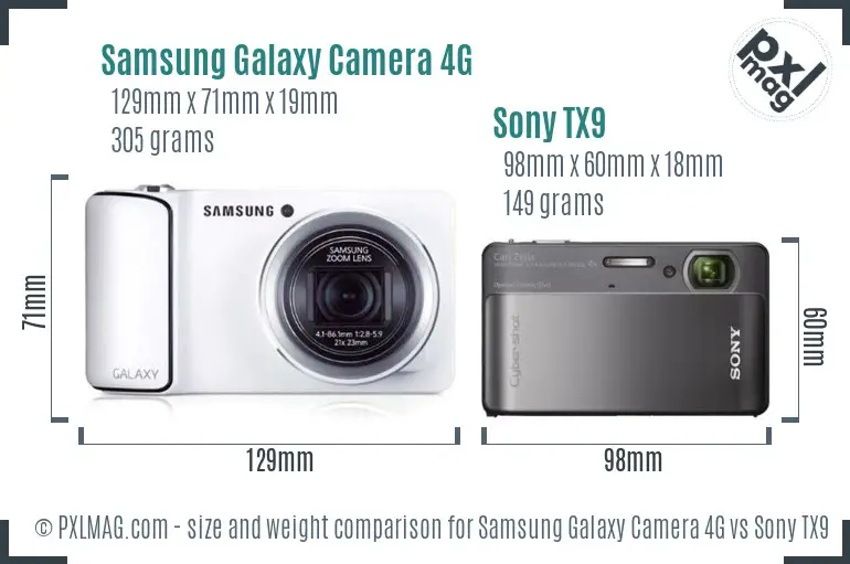Samsung Galaxy Camera 4G vs Sony TX9 size comparison