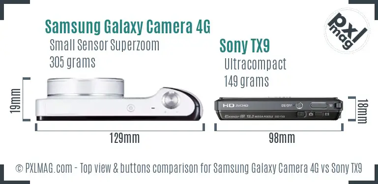 Samsung Galaxy Camera 4G vs Sony TX9 top view buttons comparison