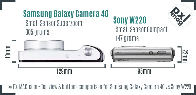 Samsung Galaxy Camera 4G vs Sony W220 top view buttons comparison