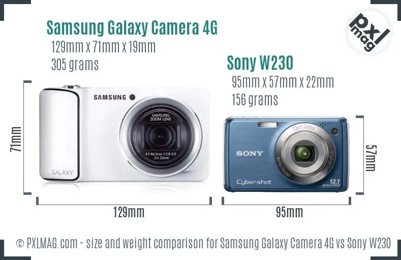 Samsung Galaxy Camera 4G vs Sony W230 size comparison