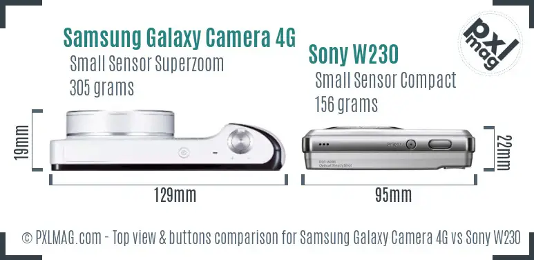 Samsung Galaxy Camera 4G vs Sony W230 top view buttons comparison