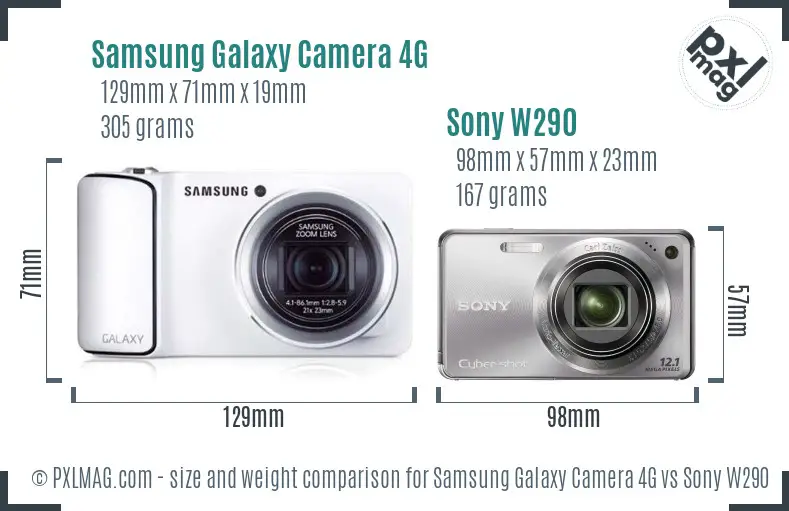 Samsung Galaxy Camera 4G vs Sony W290 size comparison