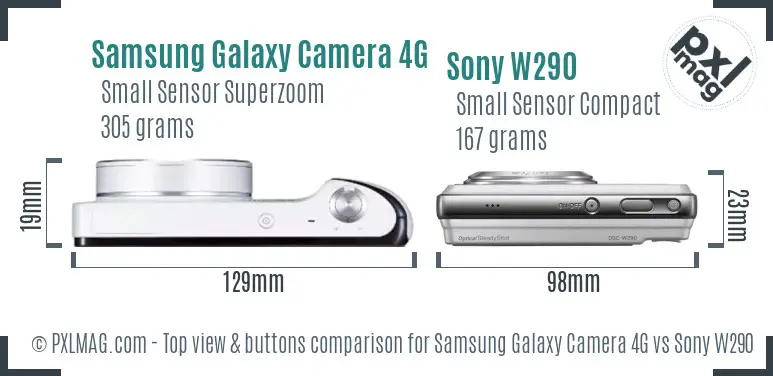 Samsung Galaxy Camera 4G vs Sony W290 top view buttons comparison