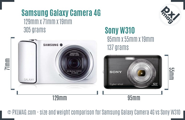 Samsung Galaxy Camera 4G vs Sony W310 size comparison