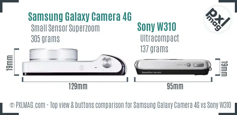 Samsung Galaxy Camera 4G vs Sony W310 top view buttons comparison
