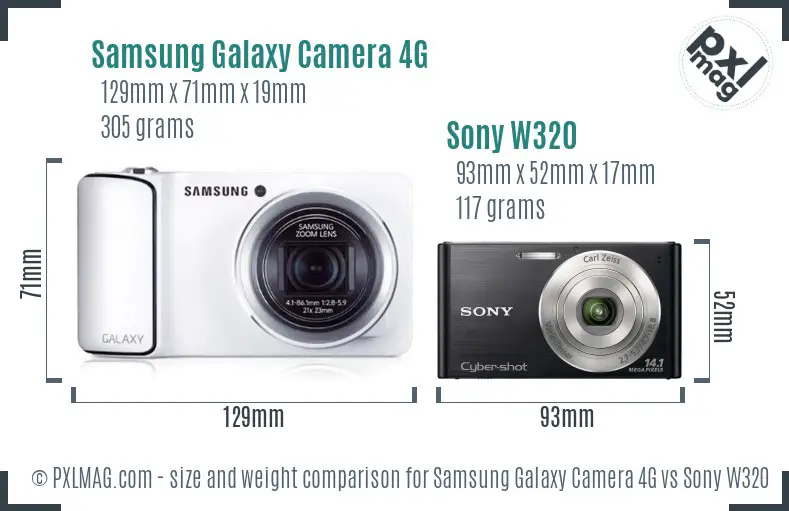 Samsung Galaxy Camera 4G vs Sony W320 size comparison
