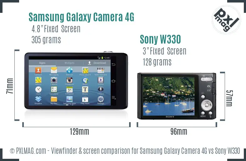 Samsung Galaxy Camera 4G vs Sony W330 Screen and Viewfinder comparison