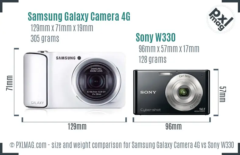 Samsung Galaxy Camera 4G vs Sony W330 size comparison
