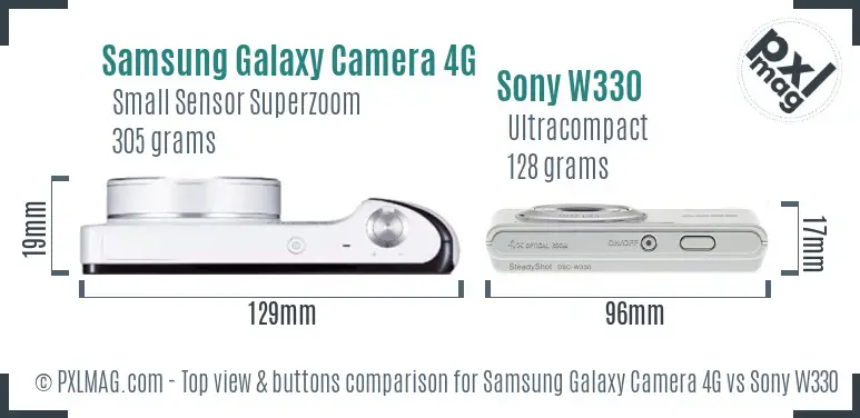 Samsung Galaxy Camera 4G vs Sony W330 top view buttons comparison