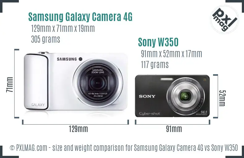 Samsung Galaxy Camera 4G vs Sony W350 size comparison