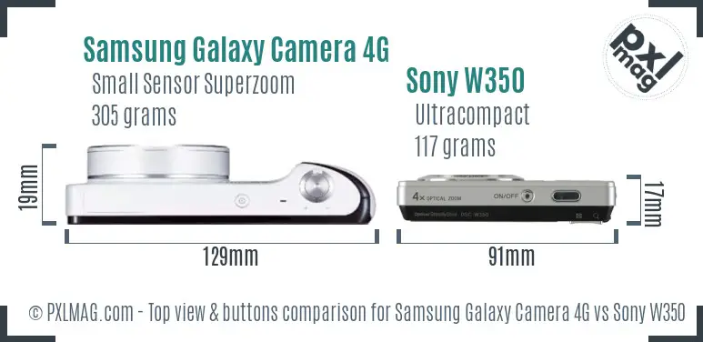 Samsung Galaxy Camera 4G vs Sony W350 top view buttons comparison