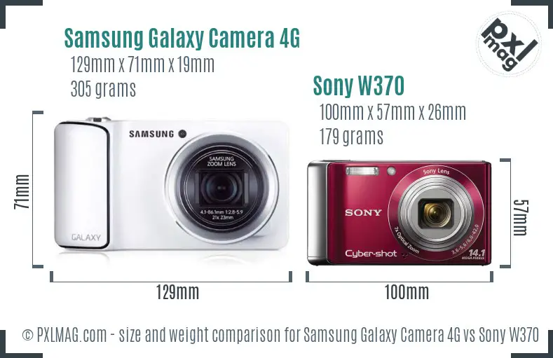 Samsung Galaxy Camera 4G vs Sony W370 size comparison