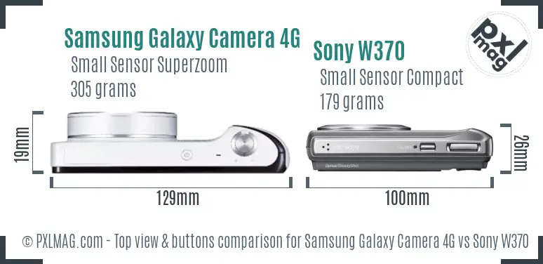 Samsung Galaxy Camera 4G vs Sony W370 top view buttons comparison