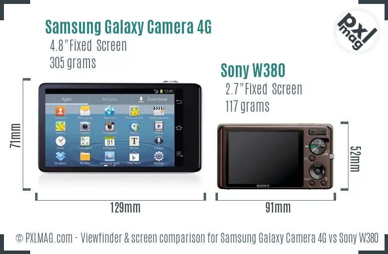 Samsung Galaxy Camera 4G vs Sony W380 Screen and Viewfinder comparison