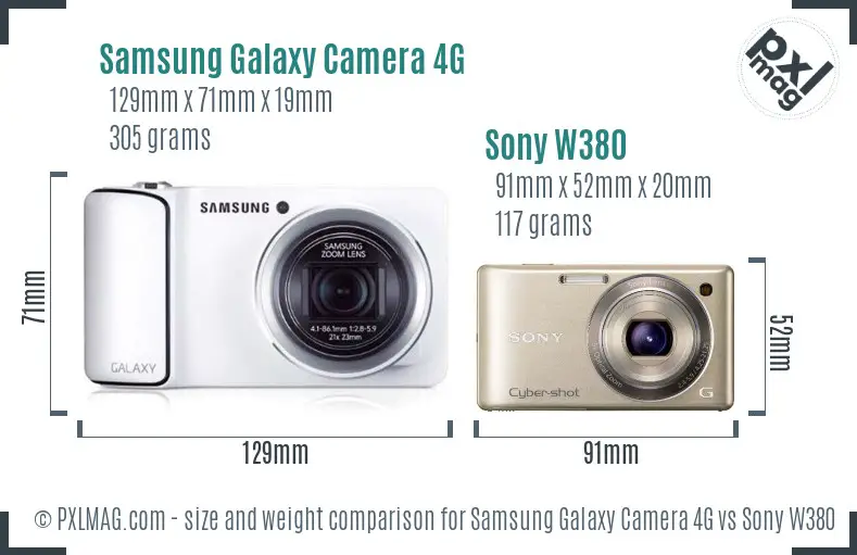 Samsung Galaxy Camera 4G vs Sony W380 size comparison