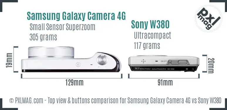Samsung Galaxy Camera 4G vs Sony W380 top view buttons comparison