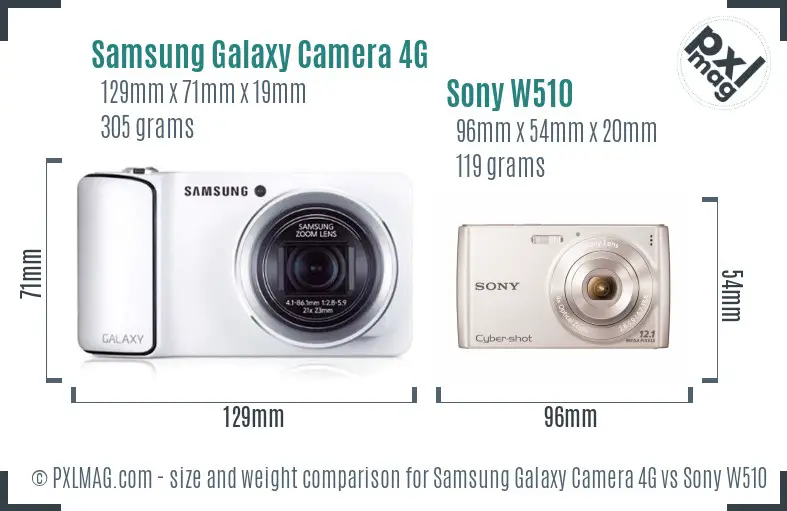 Samsung Galaxy Camera 4G vs Sony W510 size comparison