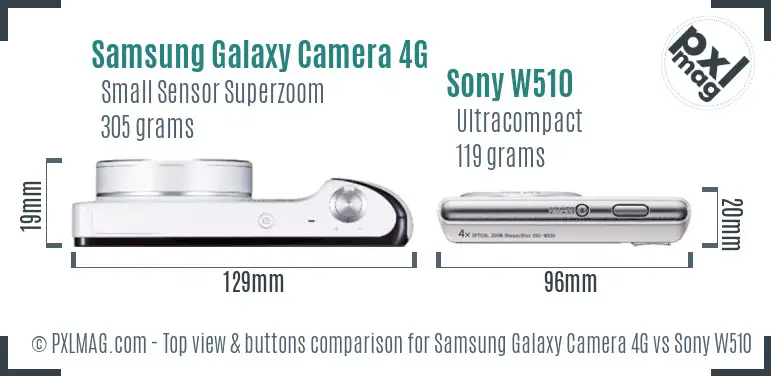 Samsung Galaxy Camera 4G vs Sony W510 top view buttons comparison