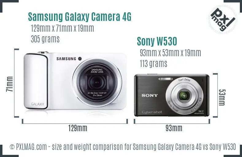 Samsung Galaxy Camera 4G vs Sony W530 size comparison