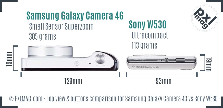 Samsung Galaxy Camera 4G vs Sony W530 top view buttons comparison