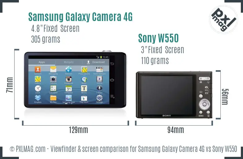 Samsung Galaxy Camera 4G vs Sony W550 Screen and Viewfinder comparison
