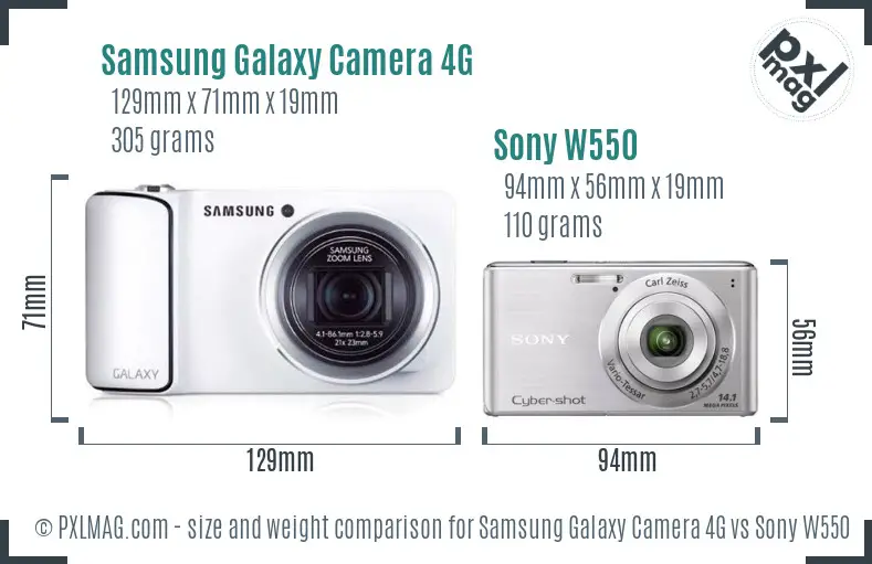 Samsung Galaxy Camera 4G vs Sony W550 size comparison