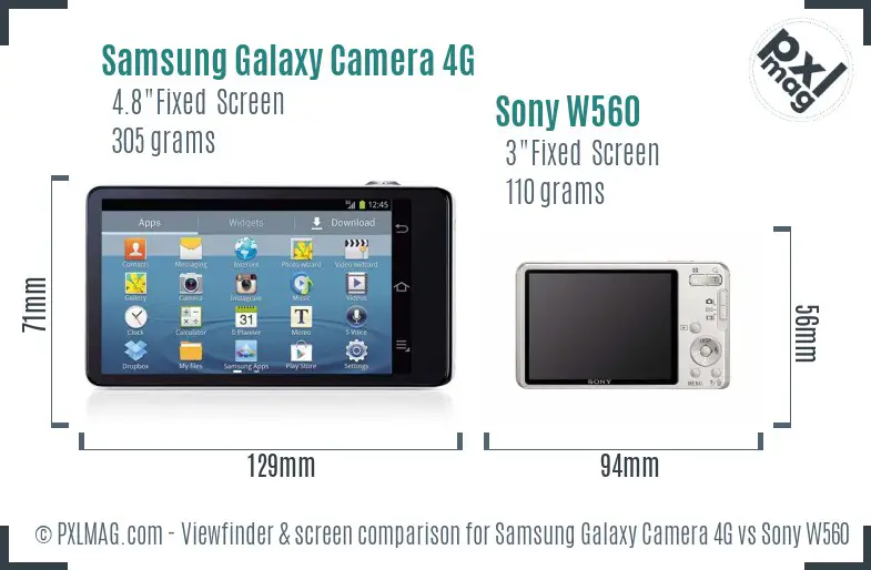 Samsung Galaxy Camera 4G vs Sony W560 Screen and Viewfinder comparison