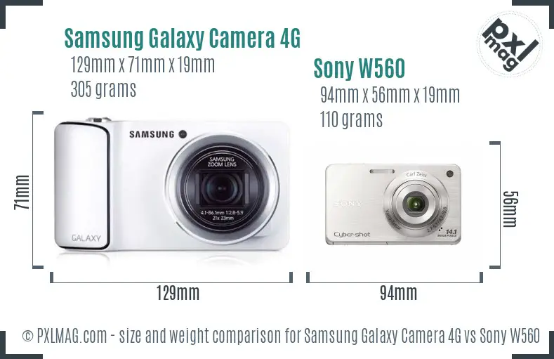 Samsung Galaxy Camera 4G vs Sony W560 size comparison