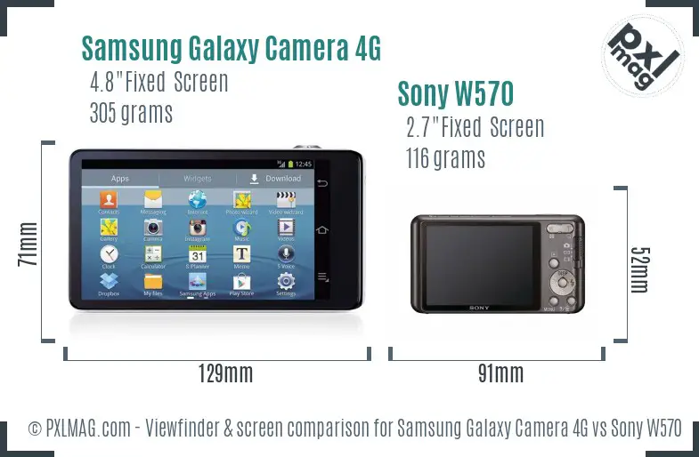Samsung Galaxy Camera 4G vs Sony W570 Screen and Viewfinder comparison