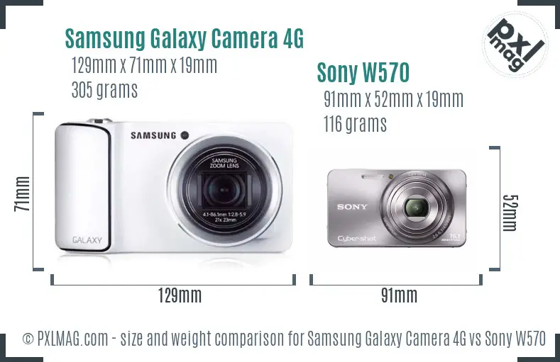 Samsung Galaxy Camera 4G vs Sony W570 size comparison