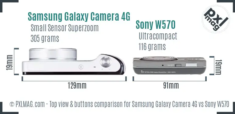 Samsung Galaxy Camera 4G vs Sony W570 top view buttons comparison