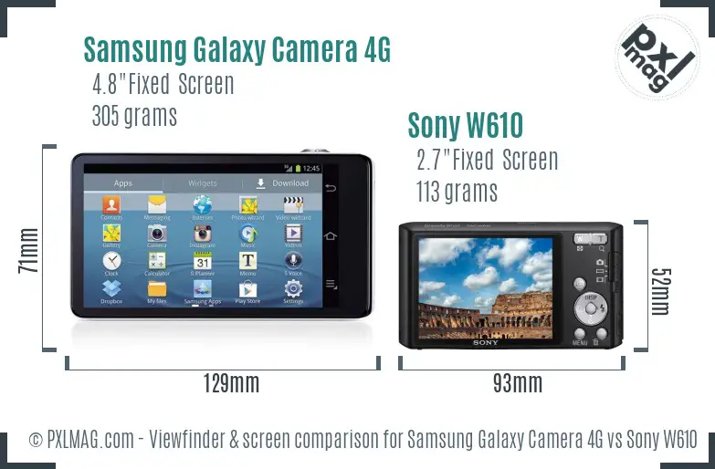 Samsung Galaxy Camera 4G vs Sony W610 Screen and Viewfinder comparison