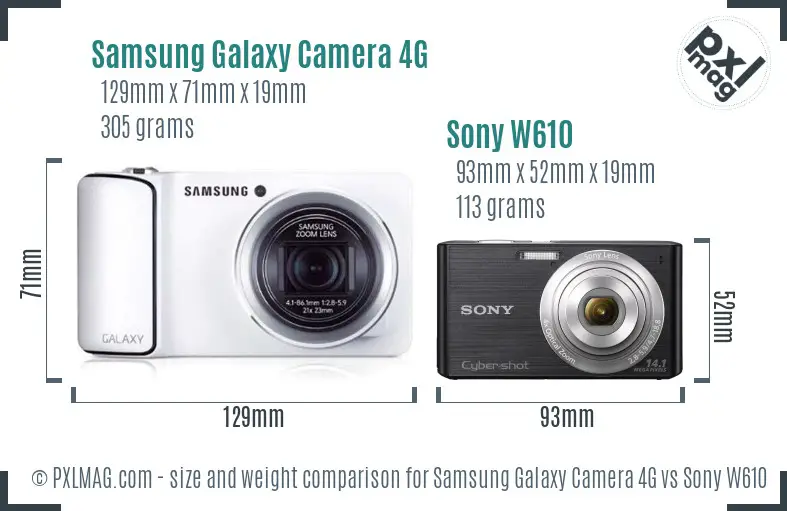 Samsung Galaxy Camera 4G vs Sony W610 size comparison