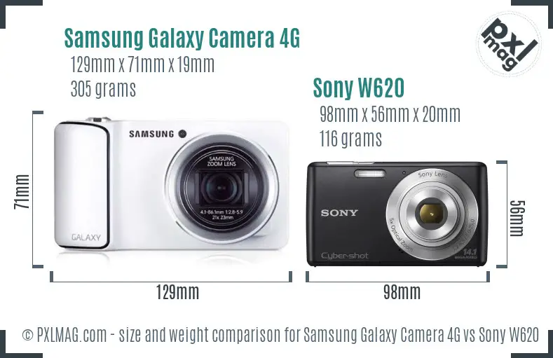 Samsung Galaxy Camera 4G vs Sony W620 size comparison