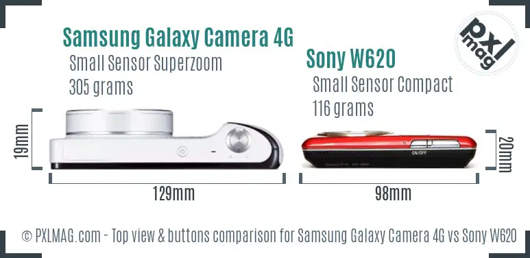Samsung Galaxy Camera 4G vs Sony W620 top view buttons comparison