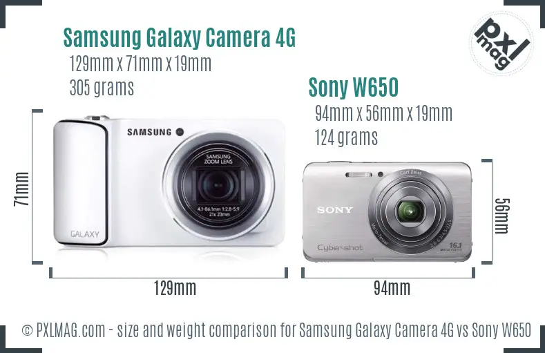 Samsung Galaxy Camera 4G vs Sony W650 size comparison