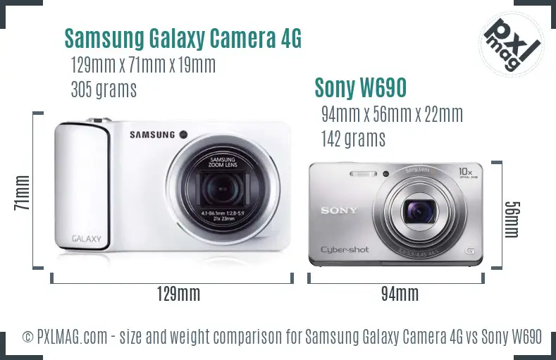 Samsung Galaxy Camera 4G vs Sony W690 size comparison