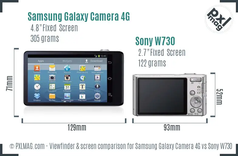 Samsung Galaxy Camera 4G vs Sony W730 Screen and Viewfinder comparison