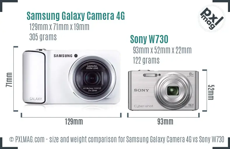 Samsung Galaxy Camera 4G vs Sony W730 size comparison