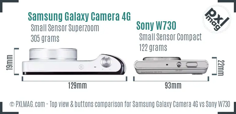 Samsung Galaxy Camera 4G vs Sony W730 top view buttons comparison