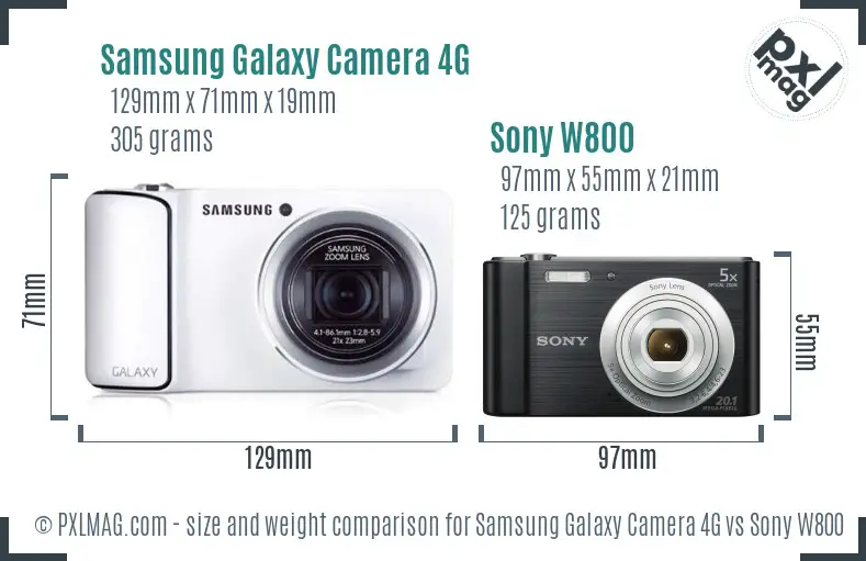 Samsung Galaxy Camera 4G vs Sony W800 size comparison