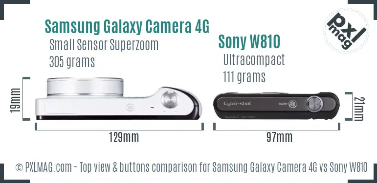 Samsung Galaxy Camera 4G vs Sony W810 top view buttons comparison
