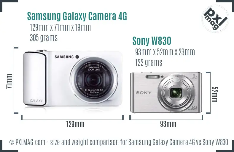 Samsung Galaxy Camera 4G vs Sony W830 size comparison